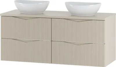 Produktbild von Badezimmer Doppelwaschtisch mit 120 cm Breite in beige mit gerillter Front, 4 Schubladen - CALURI-140
