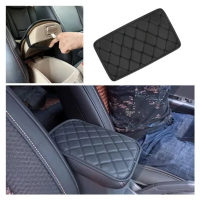 Image de Coussin d'accoudoir universel en cuir pour voiture, 29 cm x 17 cm, noir