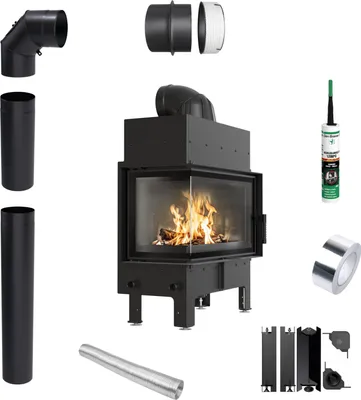 Immagine prodotto di Inserto per caminetto KRATKI FLOKI M Sinistra 10 kW fi200 nero Set di tubi TERMOTEC