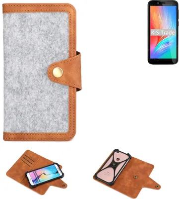Produktbild von K-S-Trade Handyhülle kompatibel mit Gigaset GS3 Schutzhülle Filz-Hülle Kunst-Leder hellgrau braun (1x)
