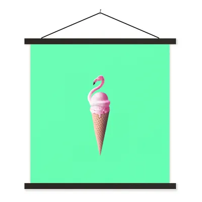 Produktbild von MuchoWow® Textilposter Eistüten - Eiscreme - Flamingo - Rosa - Grün 60x60 cm mit schwarzem Rahmen - Posteraufhänger
