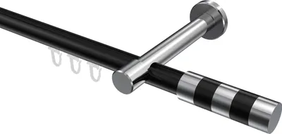 Produktbild von Interdeco Innenlaufstange / Gardinenstange mit Innenlauf Schwarz / Chrom, Typ Prestige Mavell (Zylinder Bicolor), 20 mm Ø 1-läufig, 320 cm