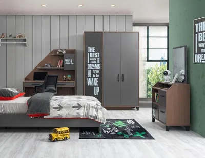 Produktbild von Modernes 3-teiliges Möbelset aus Holz in Grau für Schlafzimmer