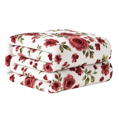 Immagine prodotto di Bestlivings XXL coperta accogliente 240x200 cm, morbida coperta da soggiorno con design a rose bianche, dimensionalmente stabile e certificata OEKO-TEX, coperta di alta qualità per divano e letto