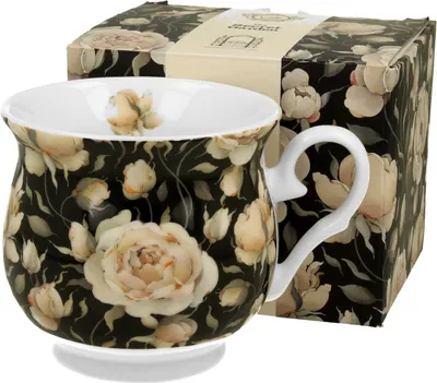 Produktbild von DUO FLORAL Retro Becher 500 ml ENGLISH ROSES BLACK New Bone China Porzellan