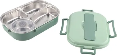 Zdjęcie produktu dla Pojemnik na lunch ze stali nierdzewnej 4-siatkowy przenośny pojemnik do przechowywania żywności Bento Box dla dorosłych studentów 4-siatkowy pojemnik na lunch z miską na zupę: Zielony