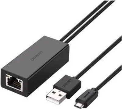 Zdjęcie produktu dla UGREEN Adapter Micro USB do Ethernet RJ45 Konwerter sieci LAN 100Mbps z kablem ładującym 1M Kompatybilny z TV Stick 4K Max/4K/3/2 Google Chromecast 3/Ultra/2/1