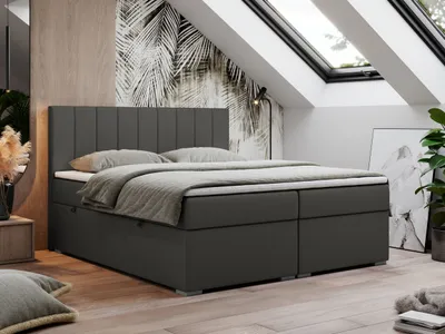 Produktbild von Boxspringbett 180x200, Bett 180x200 mit Matratze und Topper, Boxspringbett mit Bettkästen, Doppelbett - LOPE - 180x200 - Dunkelgrau - Kunstleder - H3