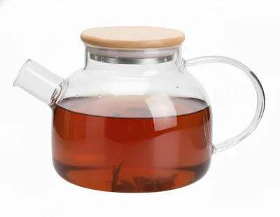 Produktbild von Teekanne aus Borosilikatglas mit Filter Glas mit Bambus Deckel 1 Liter Herdplattensichere Teekanne Glasteekanne heiße und kalte Getränke