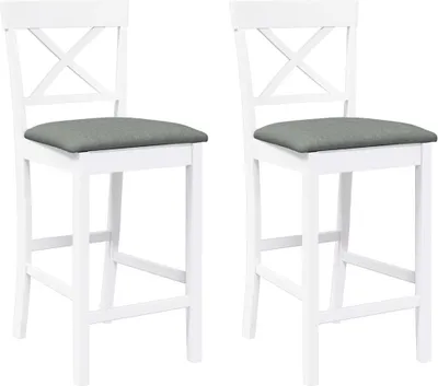 Produktbild von Barhocker mit Kissen 2 Stk. Weiß Massivholz Gummibaum