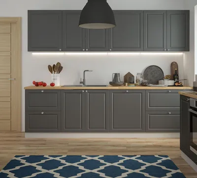 Produktbild von Küchenzeile Küchenblock Küche 280cm grau / RAL 7022 umbragrau matt lackiert Landhaus
