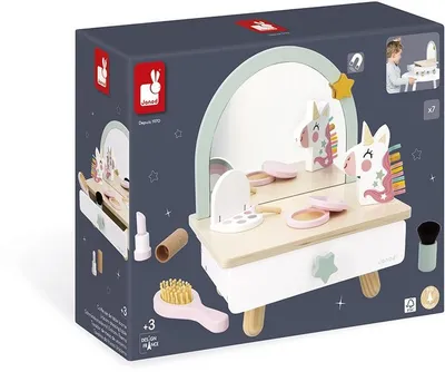 Produktbild von Janod Einhorn - Holz Schminkspiegel mit Zubehör für Kinder
