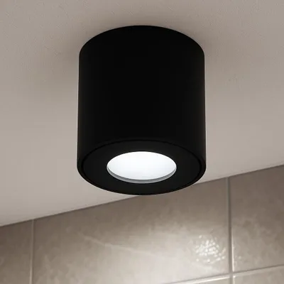 Zdjęcie produktu dla MasterLED reflektor sufitowy GU10 IP54 Ø80mm czarny - okrągły reflektor LED do montażu natynkowego w łazience, kuchni i przedpokoju