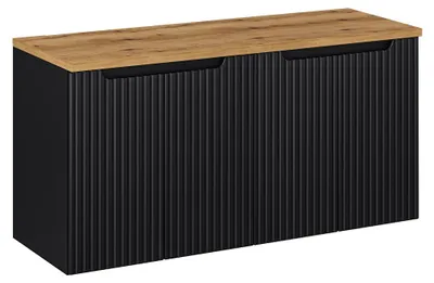 Produktbild von Waschtischunterschrank 120cm Riva, Schwarz und Holzoptik