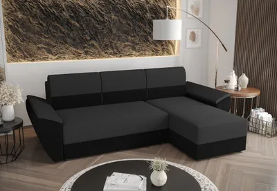Obrázek produktu pro Rozkládací rohová sedací souprava OPHELIA - tmavě šedá / černá