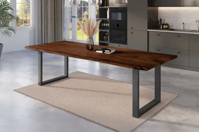 Produktbild von Esstisch Baumkante massiv Akazie nussbaum 260 x 100 U-Gestell schwarz NICK