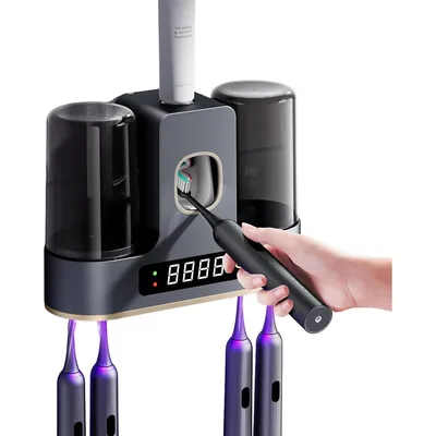 Produktbild von Zahnbürstenhalter, multifunktionaler Wandhalter, Badezimmer-Zahnpastaspender, 60-Minuten-Timeranzeige, 10-Loch Heißluftzirkulation