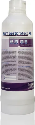 A white plastic bottle with a label containing product information and branding.