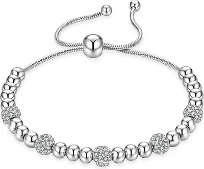 Image de INF Bracelet à perles ajustable Acier titane Argent
