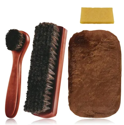 Imagen del producto de Cepillo para zapatos - Juego de 4 - Cerdas de caballo - Para cuero y piel - Juego de cepillos para zapatos de cuero