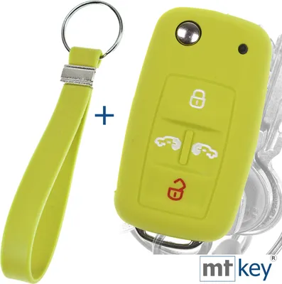 Produktbild von Auto Schlüssel Silikon Schutz Hülle + Schlüsselband Grün Kompatibel mit VW Multivan Sharan T5 T6 Caddy Seat Alhambra 4 Tasten Klappschlüssel