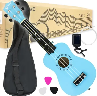 Zdjęcie produktu dla Ukulele dla dzieci niebieskie sopranowe stroik pokrowiec 3 kostki 4 struny