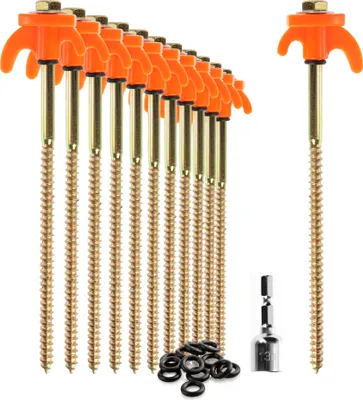 Produktbild von com-four® 12x Zeltheringe - robuste Stahl-Heringe mit Gewinde und Seil-Halterung - Felsboden-Erdnägel für Camping und Outdoor - Zelthaken für harten Boden und Holz