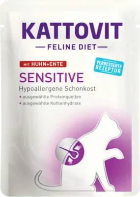 Produktbild von Kattovit Sensitive Huhn + Ente, Adult, jede Rasse, Huhn, Ente, 85 g