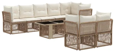 Image de Ensemble de canapés de jardin vidaXL, 8 pièces, beige, en polyrotin