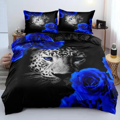 Obrázok produktu pre Sada posteľnej bielizny s leopardím vzorom, 135x200 cm, 4-dielna, mikrovlákno, so zipsom, 2x vankúšové obliečky 80x80 cm