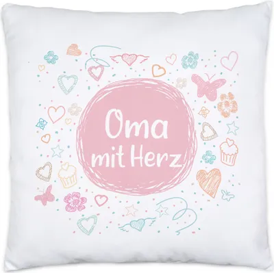 Produktbild von Oma mit Herz Kissen Inkl. Füllung Dankeschön Geschenk Danke Sagen Für Alles Lieblingsoma Omi