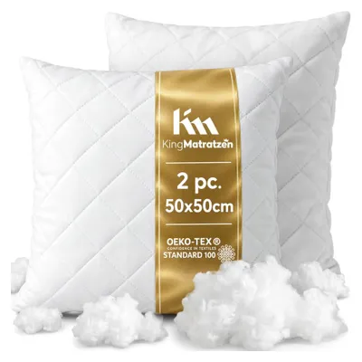 Produktbild von KING MATRATZEN® 2er Set Schlafkissen PREMIUM 50 x 50 cm Kopfkissen | Gesteppte Mikrofaser, Silikonfüllung, Reißverschluss | Weiß