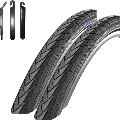 Produktbild von maxxi4you 2 x Schwalbe Marathon PLUS Performance SmartGuard E-50 Fahrradreifen Fahrradmantel Drahtreifen schwarz 47-406 (20 x 175) inkl. maxxi4you Reifenheber