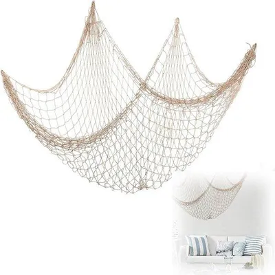Produktbild von Unyqoos® Maritimes dekoratives Fischernetz, handgeknüpft aus Baumwollseil 150 x 200 cm – Wanddeko für Strandambiente & Partydeko