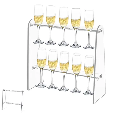 Produktbild von Acryl Weinregal Wandhalter mit 2 Ebenen Champagner Glasständer für 10 Gläser Wandmontage für Bar und Küche
