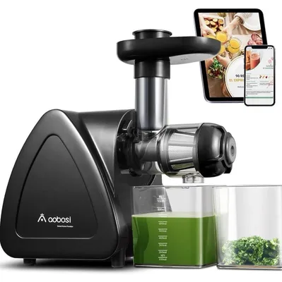 Obrázek produktu pro Aobosi Slow Juicer AMR520, pomalý odšťavňovač s 8stupňovým šnekovým systémem, výtěžnost šťávy 95 %, průměr násypky 55 mm, tichý provoz, motor 150 W, bez BPA, vhodný pro ovoce a zeleninu