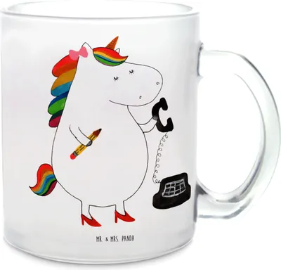Produktbild von Mr. & Mrs. Panda Teeglas Einhorn Sekretärin - Transparent - Geschenk, Pott, Teetasse Glas, Unicorn, Trinkglas, Büro, Steuerkanzlei, Einhörner, Häferl, Tee Tasse