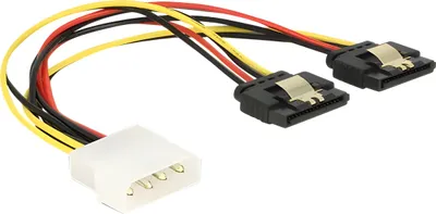 Zdjęcie produktu dla DeLOCK 85237, 0,2 m, Molex (4-pin), 2 x SATA 15-pin, Męska, Żeńska, Prosty
