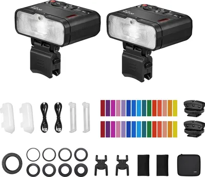 Produktbild von Godox MF12-K2 2PCS Makroblitz 2.4G Drahtlose uebertragungssteuerung Leitzahl 16 TTL M-Modus mit buntem Filter Kaltschuh fuer Portraet Pflanzen Insekten Lebensmittel Schmuck Makrofotografie
