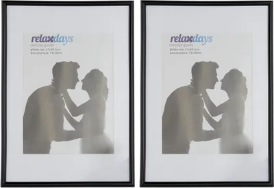 Produktbild von Relaxdays Bilderrahmen A4, 2er Set, aus Kunststoff, Glas, MDF, verschiedene Farben, für Hoch- und Querformat, zum Aufstellen und Aufhängen, für Fotos, Bilder, Urkunden, ca. 400 g