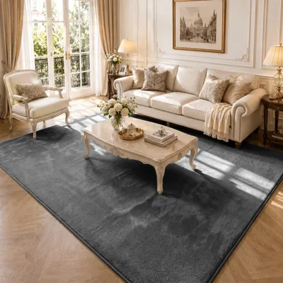 Produktbild von VOUNOT® Weicher Kurzflor Teppich Wohnzimmer mit Antirutschmatte 200x300 cm Anthrazit