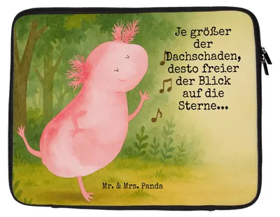 Produktbild von Mr. & Mrs. Panda Laptop Sleeve Axolotl Tanzen Design 20 x 28 cm - Weiß - Geschenk, Schwanzlurch, Laptoptasche, Notebook Tasche, Hülle, Sterne, gut Gelaunt, Optimist