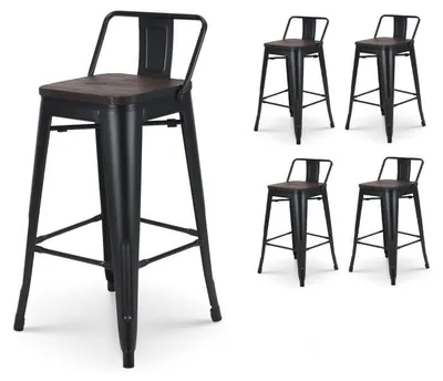 Barhocker-Set 4er, Metall & Holz, schwarz/dunkelbraun, 66 cm