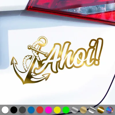 Produktbild von PantherPixel Ahoi Aufkleber Anker Seemannsgruß Moin Nordsee Ostsee Sticker Auto Geschenkidee Farbe Chrom-Gold