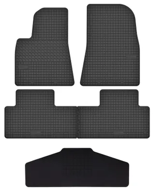 Image de Tapis de sol en caoutchouc + tunnel pour Tesla Model 3 2017- (berline) – 5 pièces, noirs, sur mesure