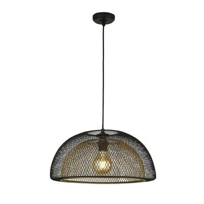 Obrázok produktu pre Honeycomb Pendelleuchte mit Doppelschirm Metall Gitter schwarz gold 45,5cm E27