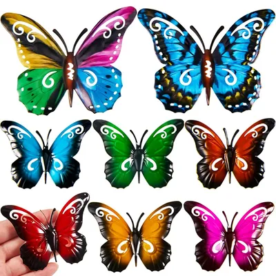 Immagine prodotto di Omgoods - Set di 8 decorazioni a forma di farfalla in metallo per il giardino