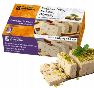 Produktbild von Kandylas Halva Pistazie 400 g – Griechische Süßigkeit aus Sesam