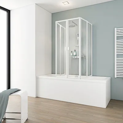 Produktbild von Badewannenaufsatz 2 x 3-teilig SCHULTE Komfort 104 x 140 cm Glasdekor Tropfen Profilfarbe weiß D1700 04 01 140