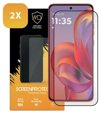 Productafbeelding van 2-Pack MobyDefend Screenprotectors - Geschikt voor  Motorola Edge 60 Neo  -  Screensavers Met Zwarte Randen - Gehard Glas